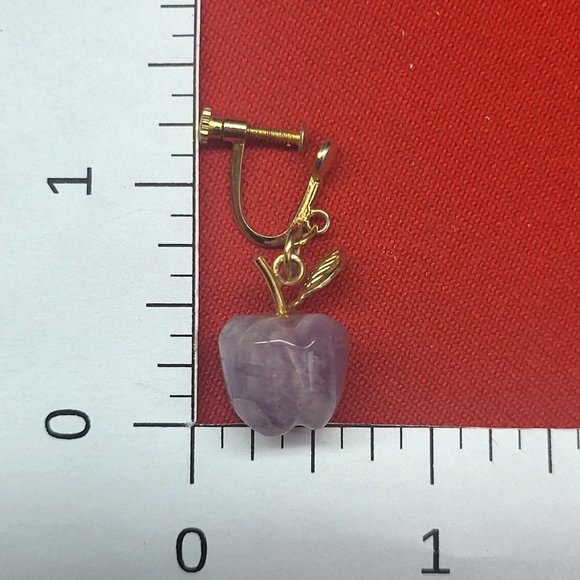 Vintage Amethyst Apple Purple Gemstone Earrings Gold Tone Adjustable Screw Earr - Picture 11 of 11